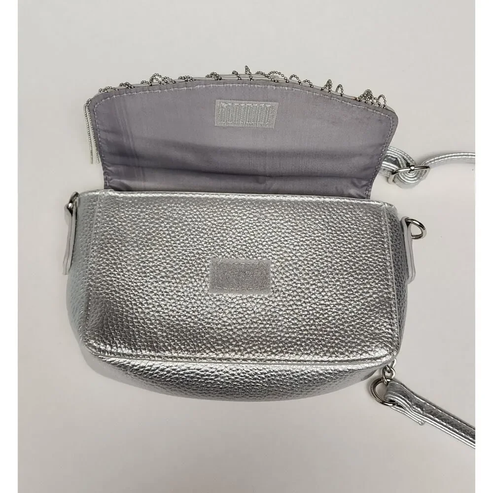 Justice Girls Silver Studded Crossbody Purse Bag With Adjustable Chain Strap